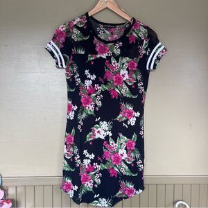 Almost Famous Mesh Overlay Floral Sporty Dress Medium